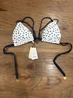 White & Navy Polka Dot Triangle Bikini Top Sofia by Vix size D